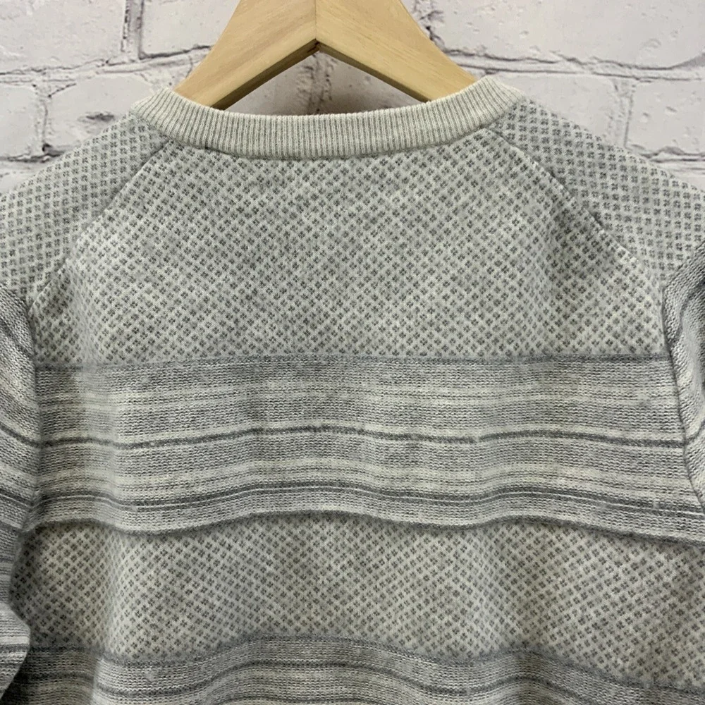Perry Ellis Sweater‎ Merino Wool Blend Mens Sz L Gray Striped Pullover Henley